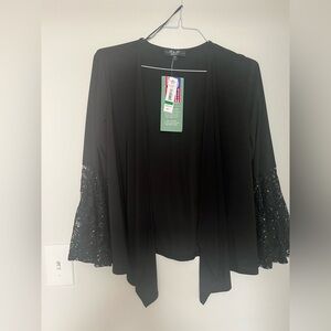 R & M Richards Black Cardigan with Sequin Sleeves